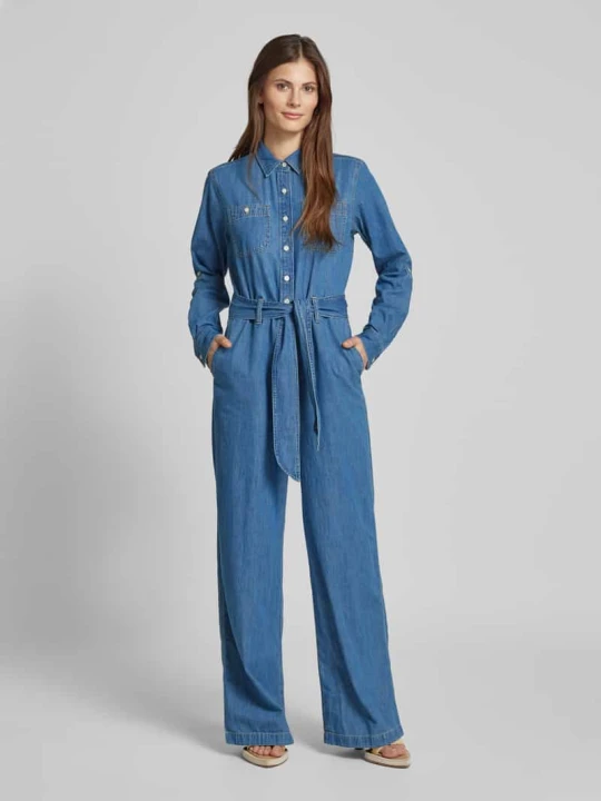 Zdjęcie produktu Kombinezon z imitacji denimu z wiązanym paskiem model ‘CRISELDA’ Lauren Ralph Lauren Jeansowy niebieski