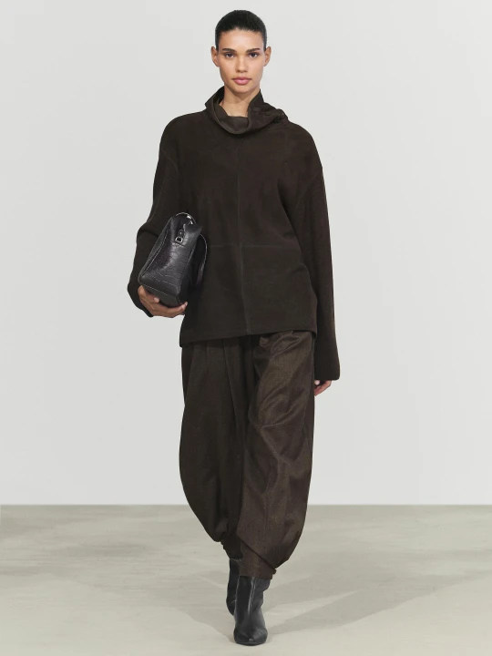 Zdjęcie produktu Kombinowana Luźna Bluzka Typu Golf - Brązowy - Massimo Dutti - Female