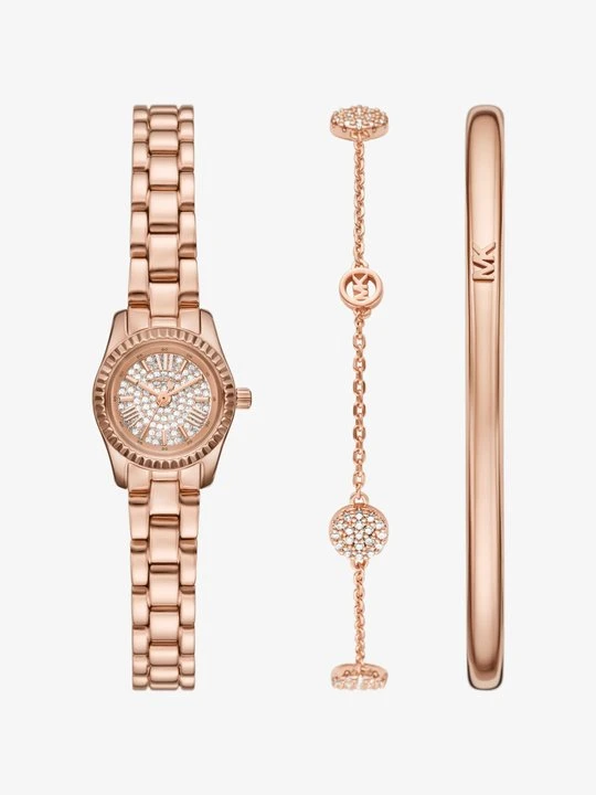 Zdjęcie produktu Komplet biżuterii z miniaturowym zegarkiem Lexington w kolorze różowego złota z kryształkami pavé Michael Kors