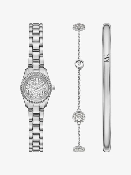 Zdjęcie produktu Komplet biżuterii z miniaturowym zegarkiem Lexington w srebrnym kolorze z kryształkami pavé Michael Kors