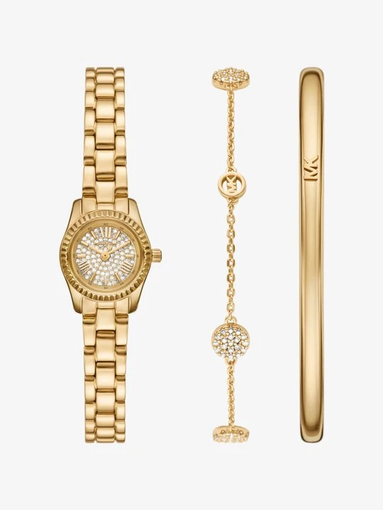Zdjęcie produktu Komplet biżuterii z miniaturowym zegarkiem Lexington w złotym kolorze z kryształkami pavé Michael Kors