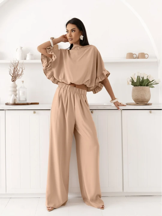 Zdjęcie produktu Komplet bluzka oversize i szerokie spodnie MARISSA - beżowy  magmac 