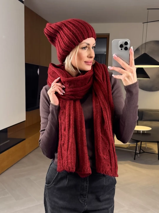 Zdjęcie produktu Komplet Czapka i Szalik Bordowy Harmony ClothStore