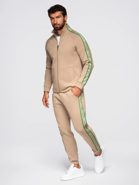 Zdjęcie produktu Komplet dresowy męski bluza rozpinana + spodnie dresowe joggery - jasnobrązowy V1 Ombre Clothing