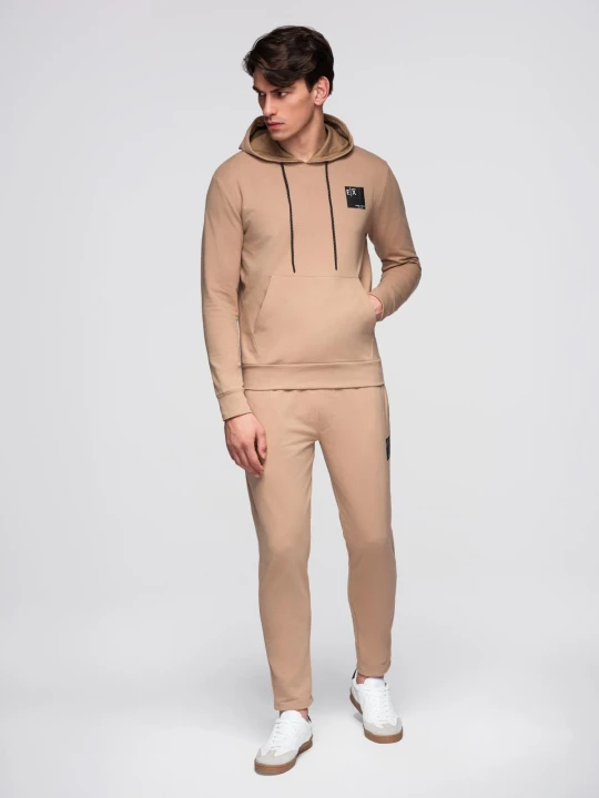 Zdjęcie produktu Komplet dresowy męski bluza z kapturem + spodnie dresowe - brązowy V3 - Rozmiar: L Ombre Clothing