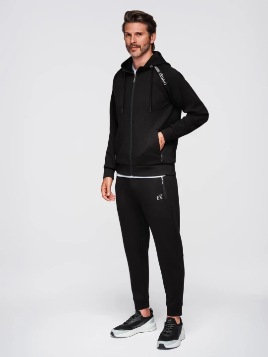 Zdjęcie produktu Komplet dresowy męski set bluza rozpinana z kapturem + spodnie dresowe joggery - czarny V1 Ombre Clothing