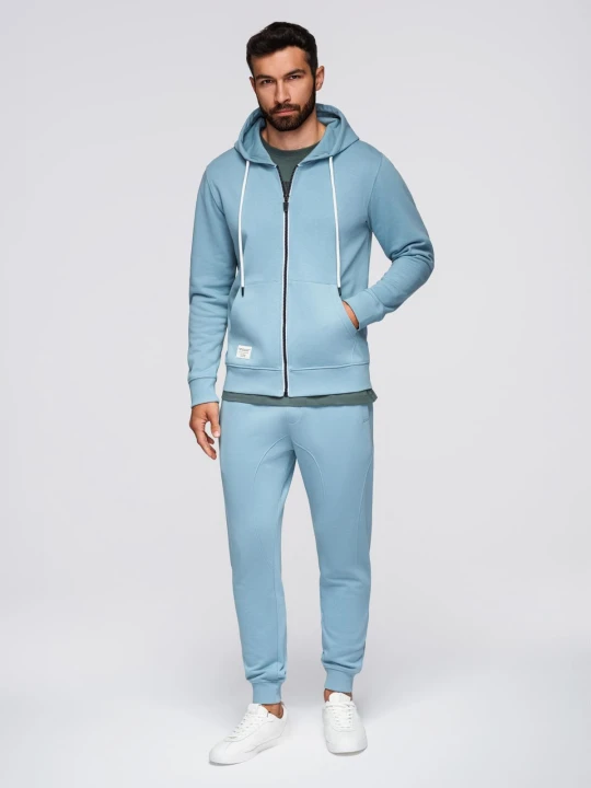 Zdjęcie produktu Komplet dresowy męski set bluza rozpinana z kapturem + spodnie joggery - jasnoniebieski V7 - Rozmiar: XXL Ombre Clothing