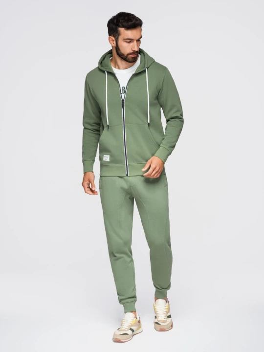 Zdjęcie produktu Komplet dresowy męski set bluza rozpinana z kapturem + spodnie joggery - jasnozielony V3 Ombre Clothing