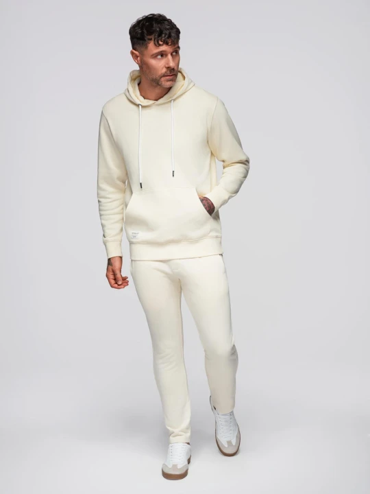 Zdjęcie produktu Komplet dresowy męski set bluza z kapturem + spodnie regular fit - kremowy V11 Ombre Clothing