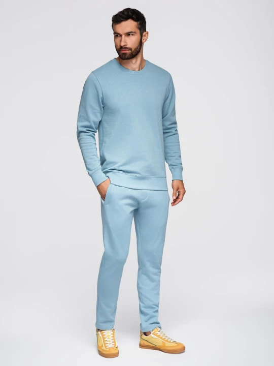 Zdjęcie produktu Komplet dresowy męski set bluza z okrągłym dekoltem + spodnie regular fit - jasnoniebieski V7 - Rozmiar: S Ombre Clothing