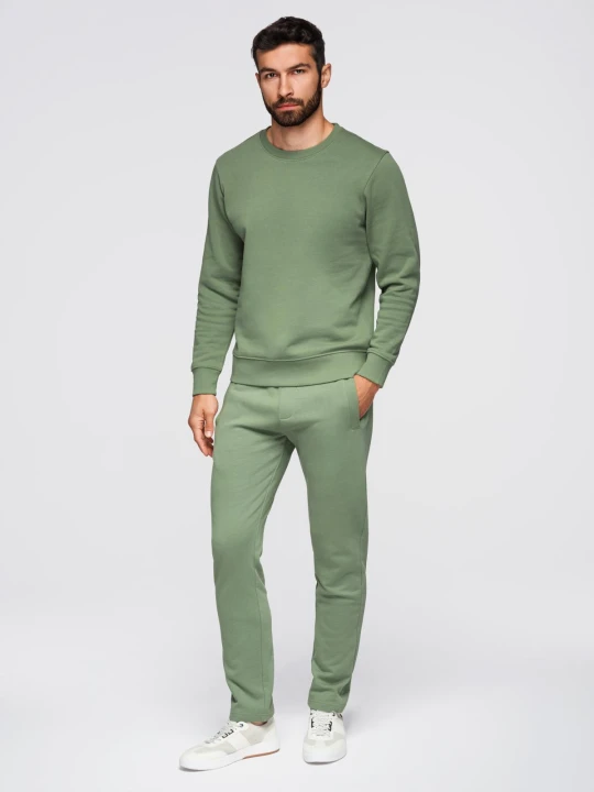 Zdjęcie produktu Komplet dresowy męski set bluza z okrągłym dekoltem + spodnie regular fit - jasnozielony V3 - Rozmiar: XXL Ombre Clothing