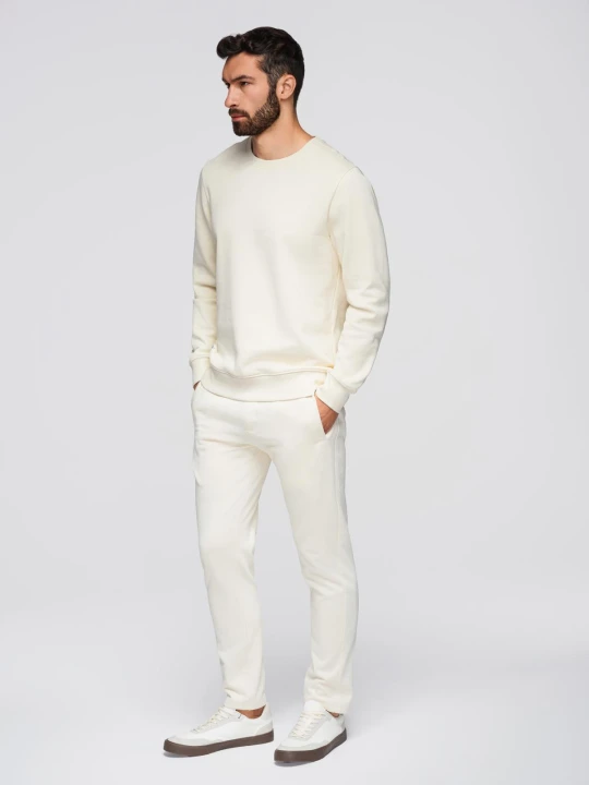 Zdjęcie produktu Komplet dresowy męski set bluza z okrągłym dekoltem + spodnie regular fit - kremowy V11 - Rozmiar: XL Ombre Clothing