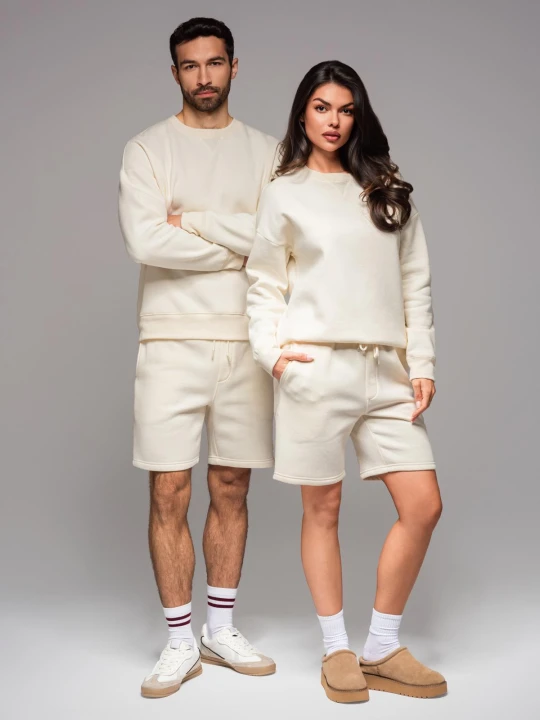 Zdjęcie produktu Komplet dresowy UNISEX bluza + szorty - kremowy V2 - Rozmiar: XS / S Ombre Clothing