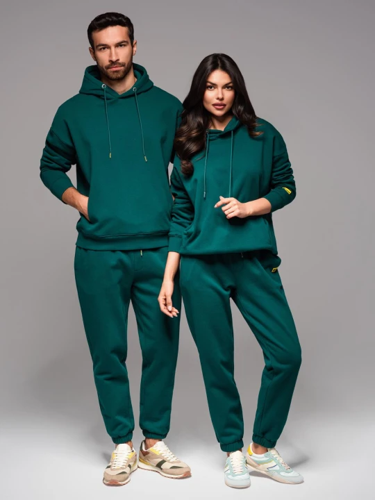 Zdjęcie produktu Komplet dresowy UNISEX bluza z kapturem + spodnie ze ściągaczami w stylu athleisure – ciemnozielony V17 - Rozmiar: XL / XXL Ombre Clothing fioletowy