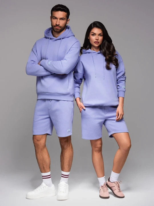Zdjęcie produktu Komplet dresowy UNISEX bluza z kapturem + szorty w stylu athleisure – lawendowe V9 - Rozmiar: XL/XXL Ombre Clothing lawendowy