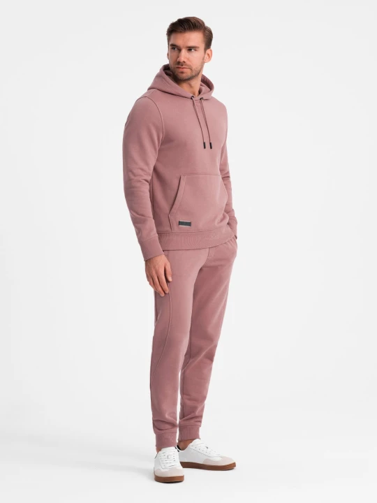 Zdjęcie produktu Komplet męski dresowy BASIC bluza kangurka + joggery – ciemnoróżowy - Rozmiar: XXL Ombre Clothing