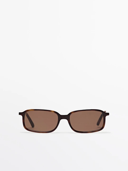 Zdjęcie produktu Kontrastowe Prostokątne Okulary Przeciwsłoneczne - Brązowy - Massimo Dutti - Female