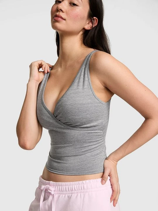 Zdjęcie produktu Kopertowy top biustonoszowy PINK Relay z marszczeniem Victoria's Secret Szary