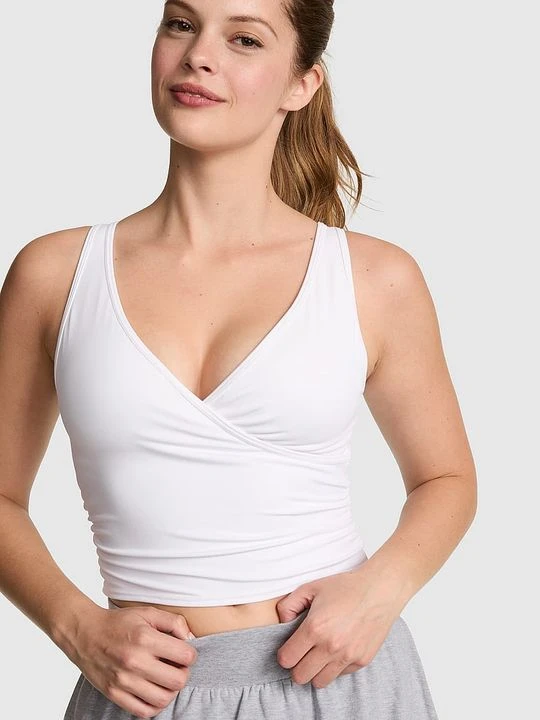Zdjęcie produktu PINK Kopertowy top sportowy PINK Relay z marszczeniem Victoria's Secret Biały