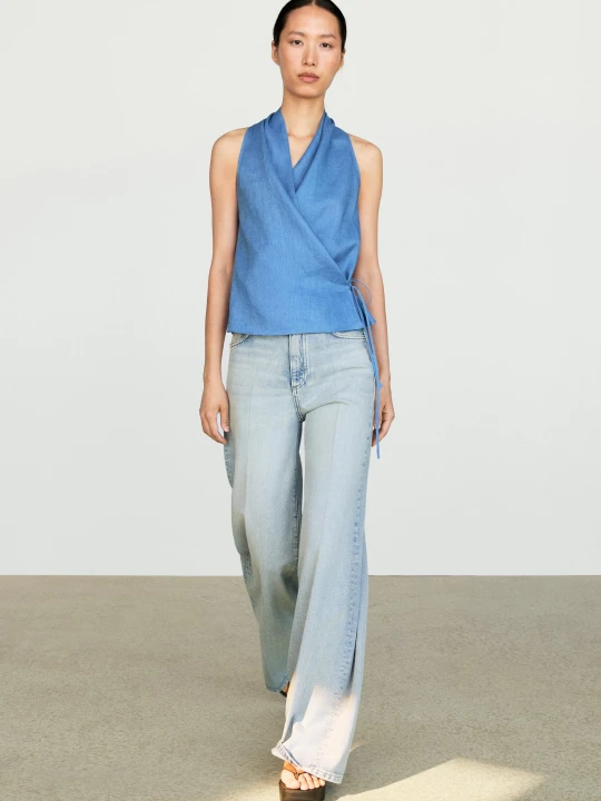 Zdjęcie produktu Kopertowy Top Ze 100% Lnu Z Dekoltem Halter - Ciemnoniebieski - - Massimo Dutti - Female