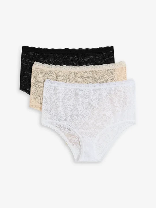 Zdjęcie produktu Koronkowe figi z wysokim stanem (3 pary) BonPrix czarny