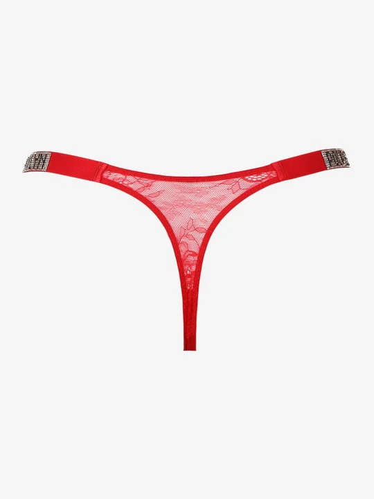 Zdjęcie produktu Koronkowe stringi damskie z błyszczącymi bokami Mon Bijou Secret Poupee Marilyn czerwony