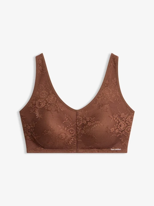 Zdjęcie produktu Koronkowy biustonosz braletka Feel Comfort z wyjmowanymi wkładkami BonPrix brązowy