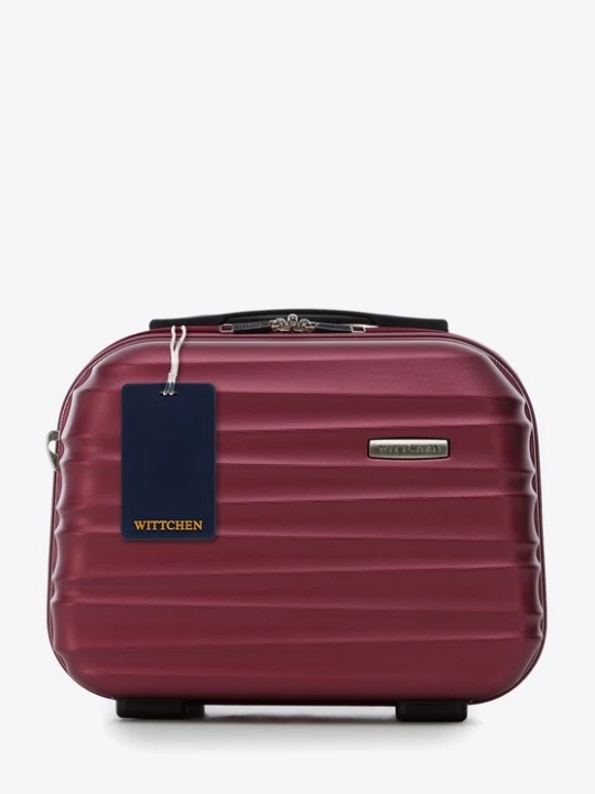 Zdjęcie produktu Kosmetyczka podróżna z ABS-u i identyfikator do bagażu z logo bordowa Wittchen