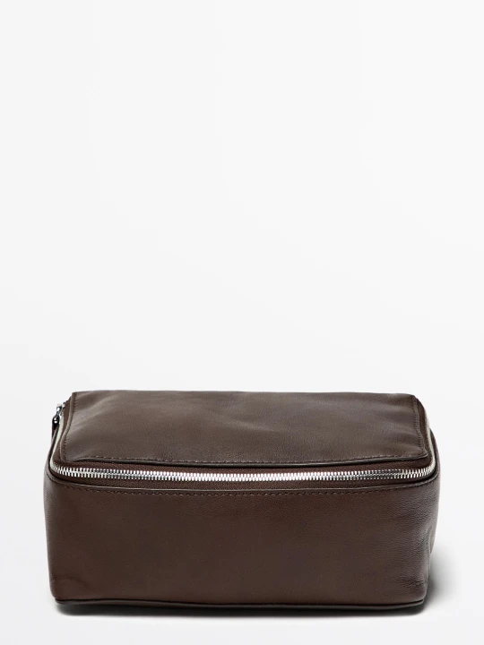 Zdjęcie produktu Kosmetyczka Prostokątna Ze Skóry Nappa - Brązowy - Massimo Dutti - Female