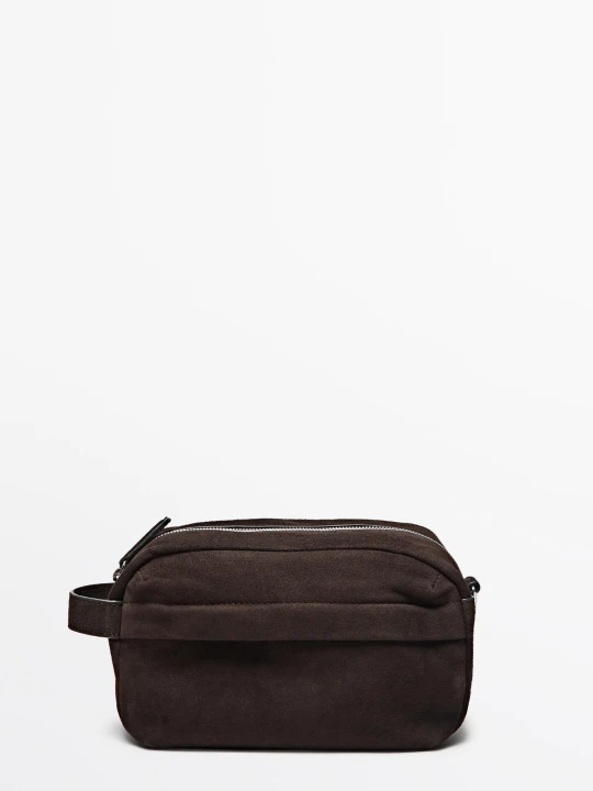 Zdjęcie produktu Kosmetyczka Ze Skóry Zamszowej - Brązowy - Massimo Dutti - Male