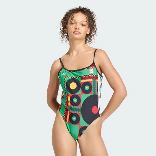 Zdjęcie produktu Kostium kąpielowy Jamajka x Bob Marley Originals z odkrytymi plecami Adidas zielony