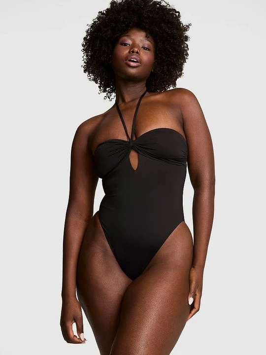 Zdjęcie produktu PINK Kostium kąpielowy jednoczęściowy bandeau z wycięciem Victoria's Secret Czarny
