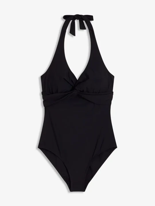 Zdjęcie produktu Kostium kąpielowy lekko modelujący sylwetkę z dekoltem halter BonPrix czarny