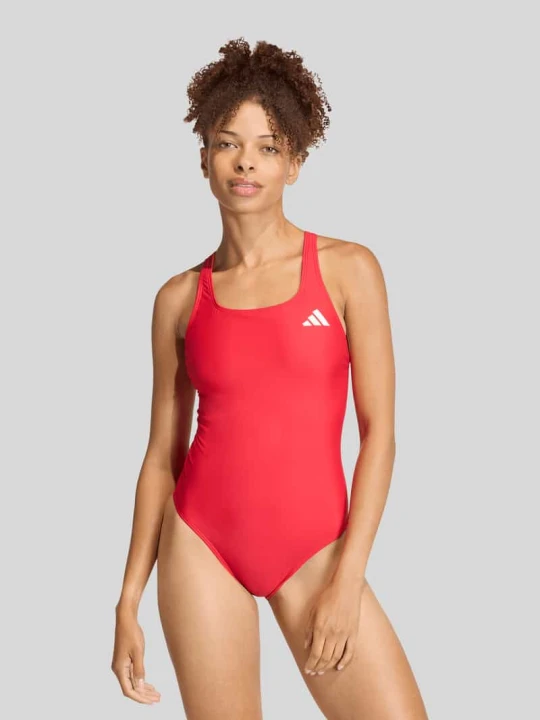 Zdjęcie produktu Kostium kąpielowy sportowy o kroju slim fit z nadrukiem z logo Adidas Czerwony