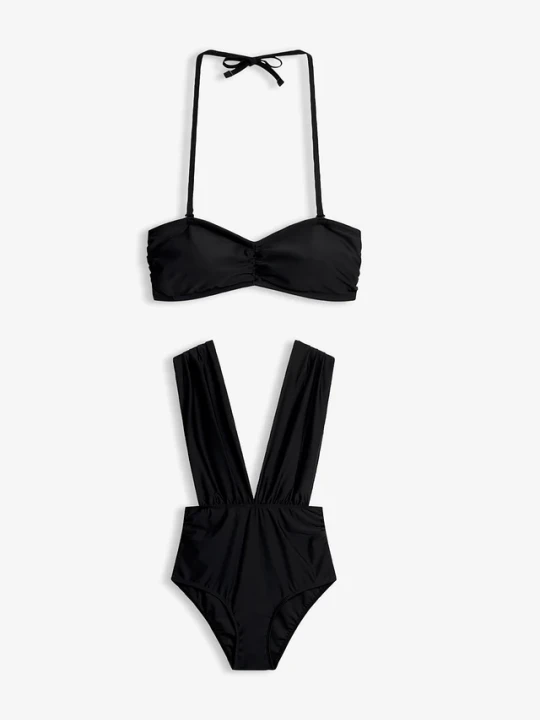 Zdjęcie produktu Kostium kąpielowy typu bandeau + górą bikini bandeau (2 części) BonPrix czarny