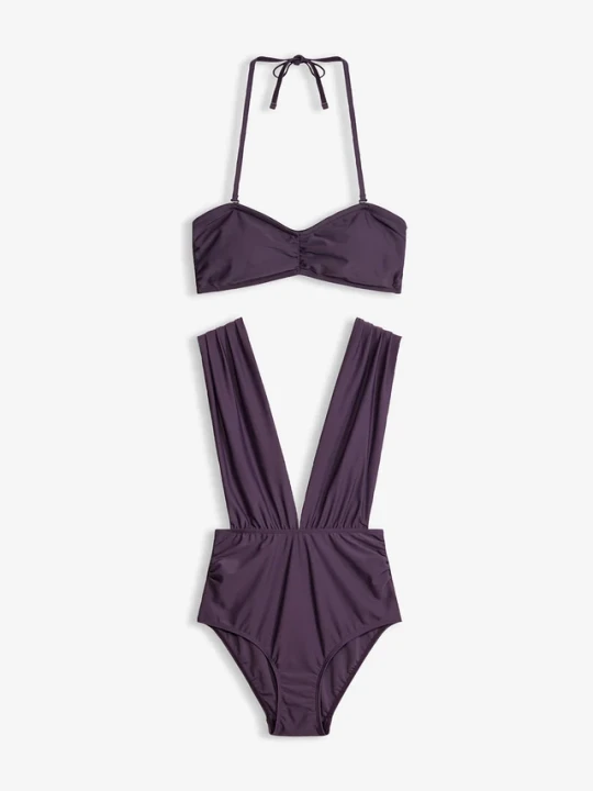 Zdjęcie produktu Kostium kąpielowy typu bandeau + górą bikini bandeau (2 części) BonPrix fioletowy