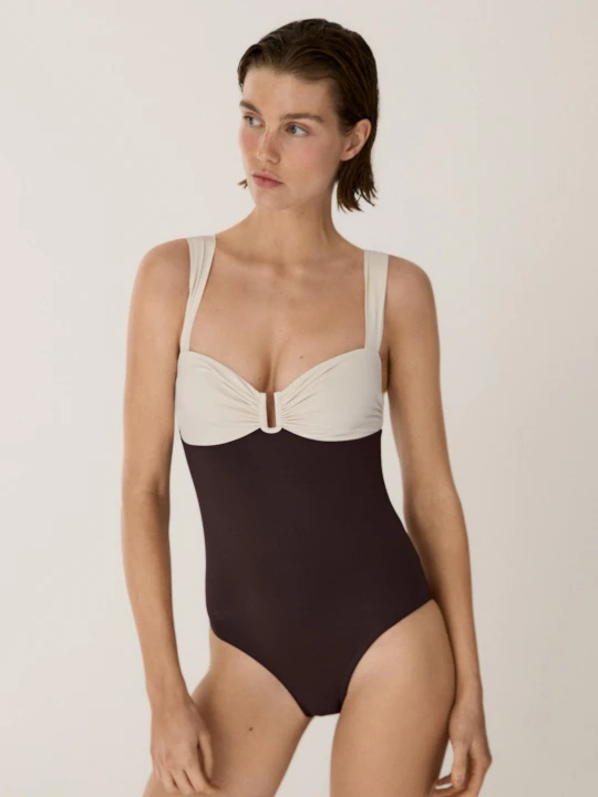 Zdjęcie produktu Kostium Kąpielowy Z Marszczeniem - Brązowy - Massimo Dutti - Female