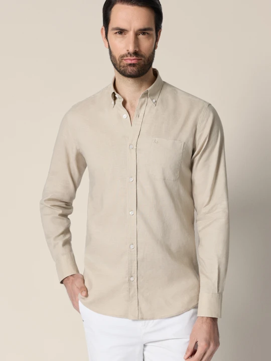 Zdjęcie produktu Koszula Beżowa z Lnem Regular Modesta Lancerto