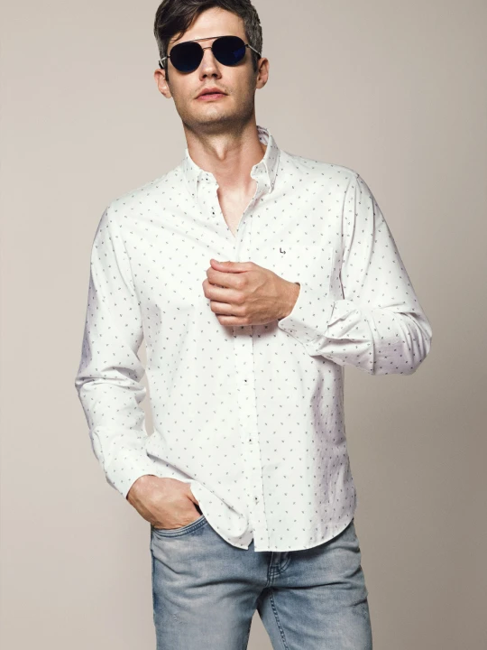 Zdjęcie produktu Koszula Biała Bawełniana w Mikrowzór Slim Michael Lancerto