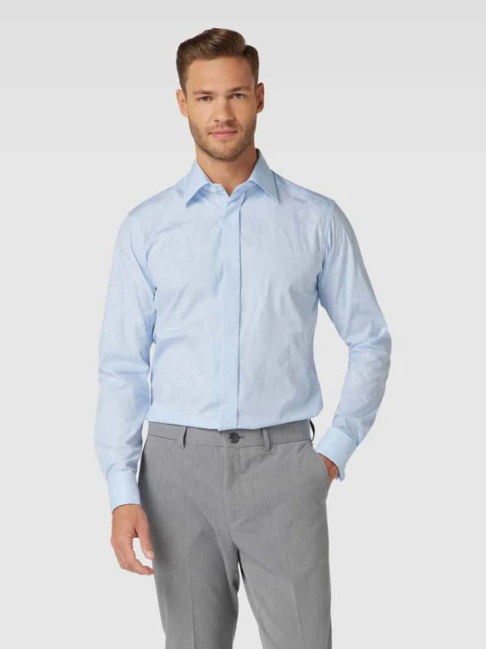 Zdjęcie produktu Koszula smokingowa o kroju slim fit z wysokiej jakości bawełny model ‘FLORAL JACQUARD’ Eton Błękitny