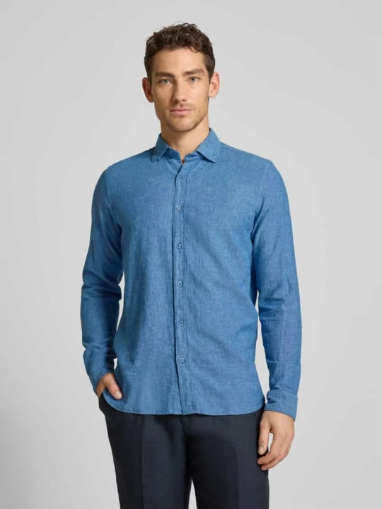 Zdjęcie produktu Koszula biznesowa o kroju regular fit z mieszanki lnu i bawełny model 'ROMA' Fil Noir Jeansowy niebieski