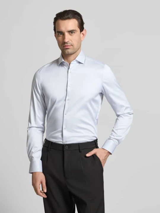Zdjęcie produktu Koszula o kroju slim fit Biznes w jednolitym stylu z kołnierzykiem typu kent OLYMP Level 5 Srebrny