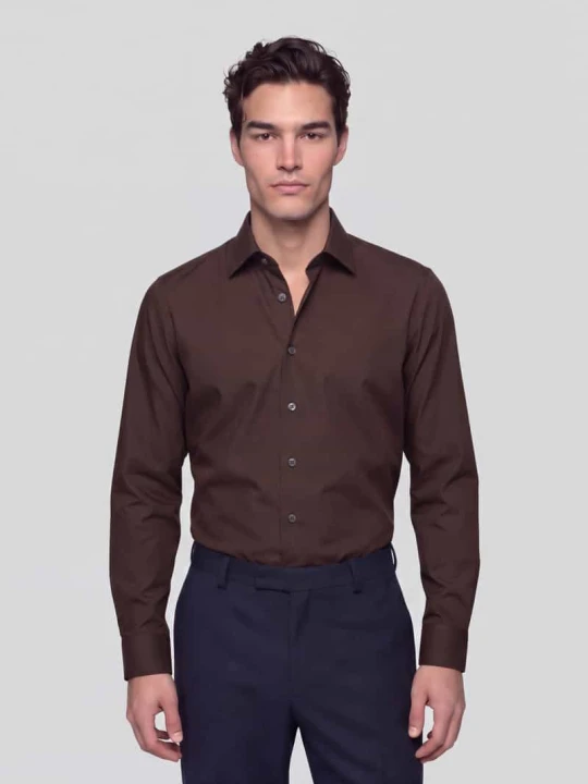 Zdjęcie produktu Koszula biznesowa o kroju slim fit z mieszanki bawełny model 'FILIP' Selected Ciemnobrązowy