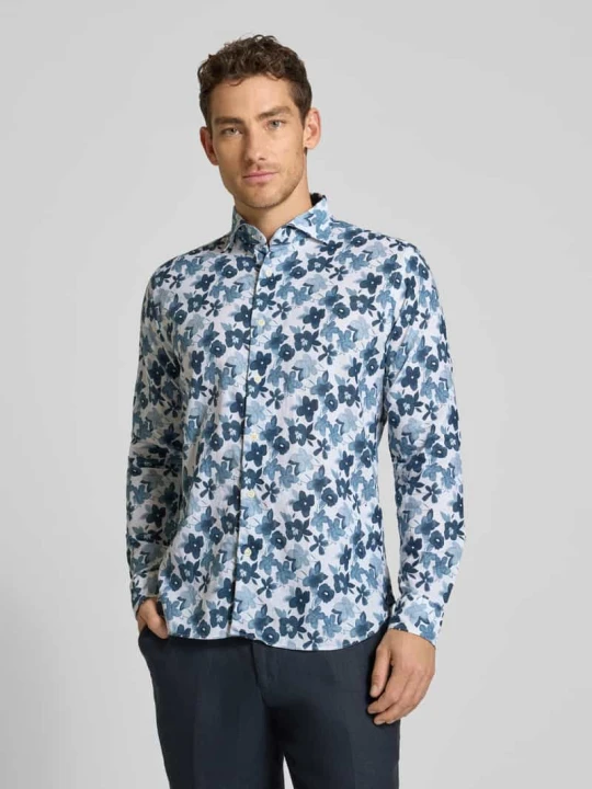 Zdjęcie produktu Koszula biznesowa o kroju slim fit z mieszanki lnu i bawełny model 'Roma' Fil Noir Jeansowy niebieski