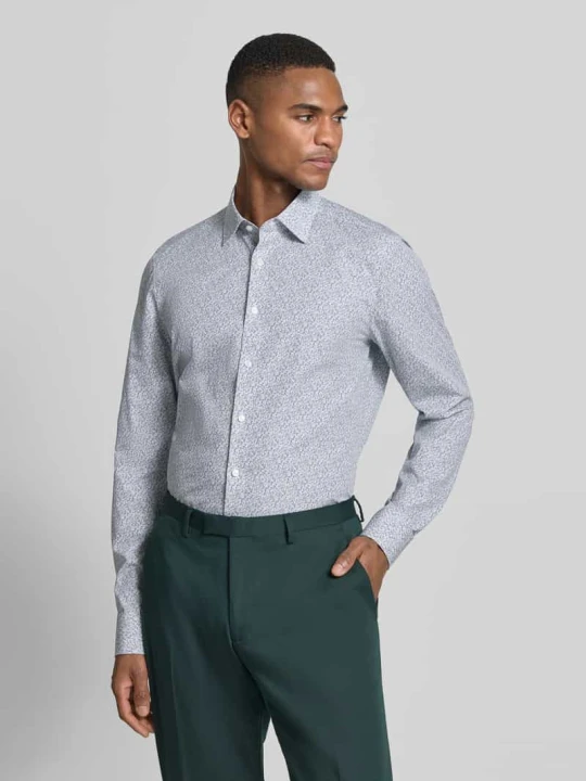 Zdjęcie produktu Koszula o kroju slim fit w biznesowym stylu we wzór na całej powierzchni z kołnierzykiem typu kent OLYMP Level 5 Zielony melanż