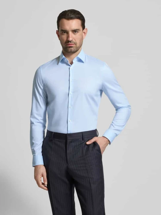 Zdjęcie produktu Koszula biznesowa o kroju super slim fit z kołnierzykiem kent i ze wzorem strukturalnym OLYMP No. Six Błękitny