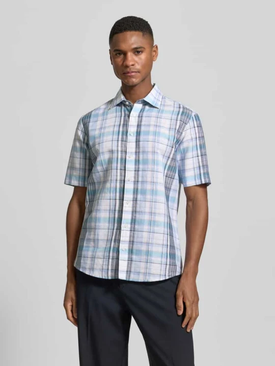 Zdjęcie produktu Koszula biznesowa z mieszanki lnu o kroju slim fit z kołnierzem kent Jake*s Jeansowy niebieski
