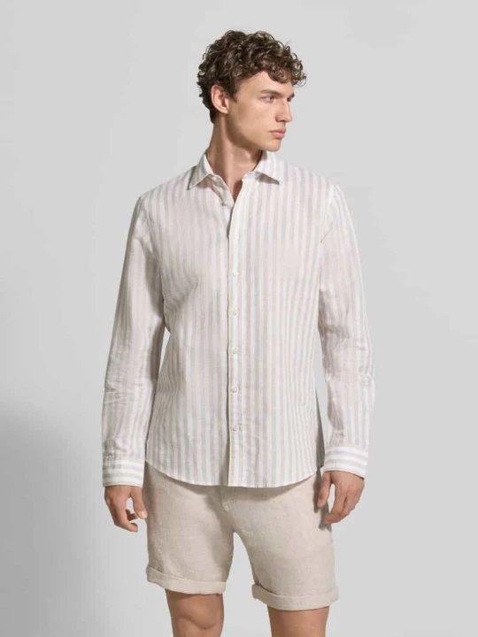 Zdjęcie produktu Koszula biznesowa z mieszanki lnu o kroju slim fit z kołnierzem kent Jake*s Beżowy