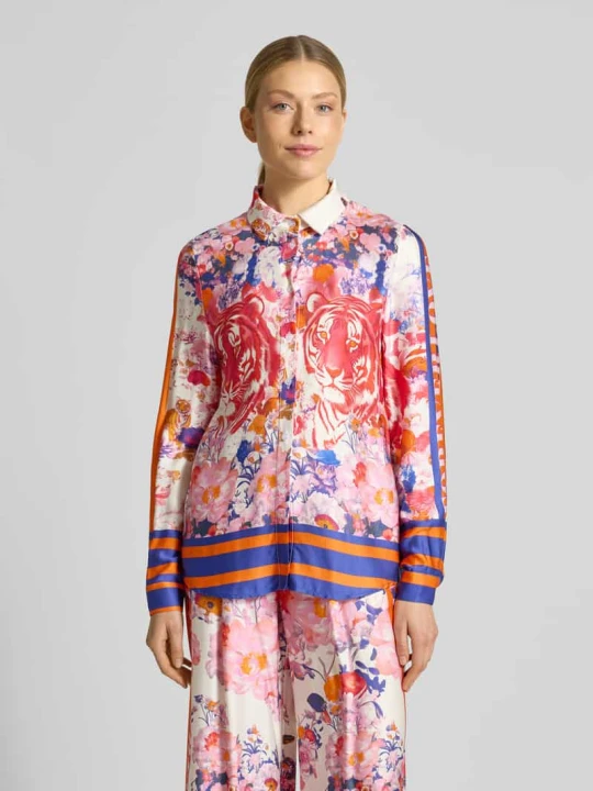 Zdjęcie produktu Koszula bluzkowa z wiskozy krój slim fit model 'Wild Flower' Miss Goodlife Mocnoróżowy