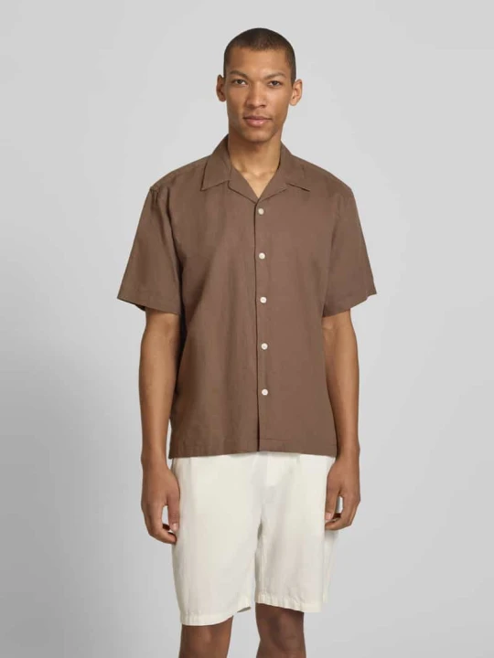 Zdjęcie produktu Koszula casual o kroju relaxed fit z mieszanki lnu i bawełny model 'RLXCLAY' Selected Homme Czekoladowy
